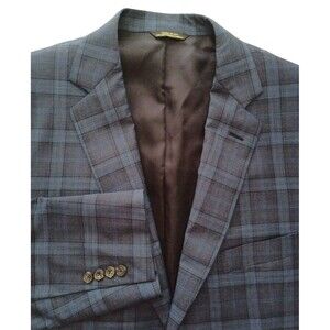 Southwick Clothes Wool Blazer Mens 44R Blue Windowpane Sport Coat Made USA
